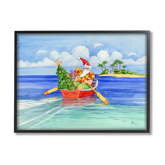 Stupell Industries Santa's Delivery Tropical Christmas Boat Framed Giclee Art